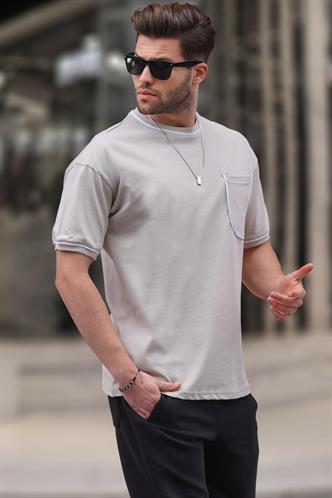 Bej Cep Detaylı Erkek Tişört 6176