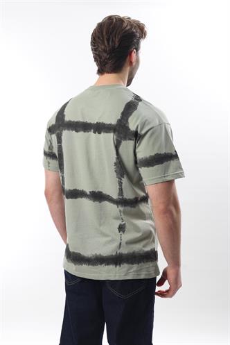 Mint Yeşili Bisiklet Yaka Baskılı Basic Erkek T-shirt E7109