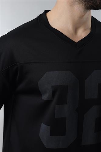 Siyah Baskılı V Yaka Erkek Tişört E5838