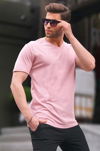 Madmext Basic V Yaka Pudra Tişört 5281