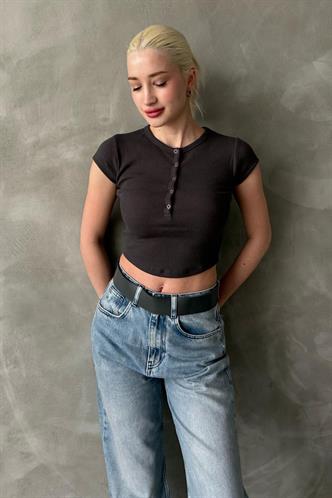 Füme Henley Çıt Kapamalı Kadın Tişört MG2306