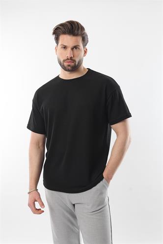 Siyah Bisiklet Yaka Erkek T-shirt E7128