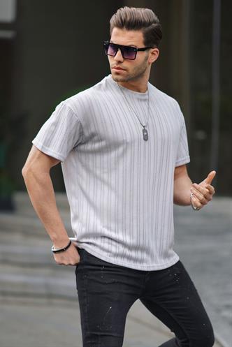 Boyalı Gri Oversize Bisiklet Yaka Erkek Tişört 6179