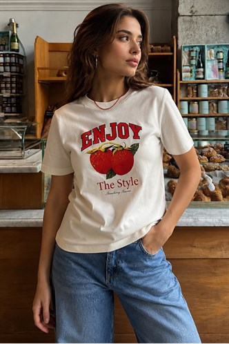 Beyaz Bisiklet Yaka Pamuklu Kısa Kollu Kadın T-Shirt MG2150