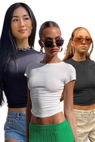 Siyah/Beyaz/Füme Bisiklet Yaka Basic Kadın Tişört 3Lü Set MG1725
