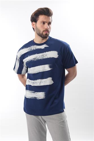 Lacivert Baskılı Regular Fit Erkek T-shirt E7107