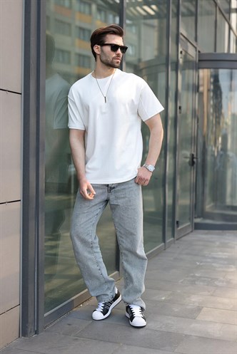 Ekru Dikiş Detaylı Regular Fit Erkek Tişört E7183