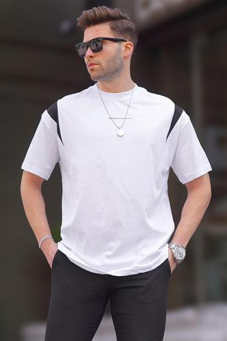 Beyaz Oversize Bisiklet Yaka Tişört 7003