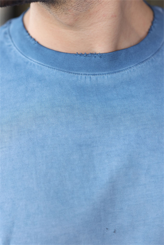 İndigo %100 Pamuklu Bisiklet Yaka Oversize Erkek Tişört E7177