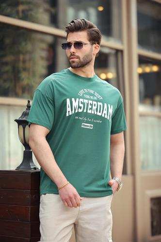 Madmext Koyu Yeşil Baskılı Erkek Tişört E7124