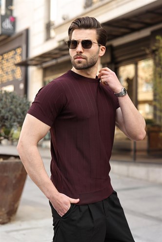 Madmext Erkek Bordo Triko Tişört 5684