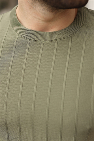 Madmext Erkek Haki Triko Tişört 5684