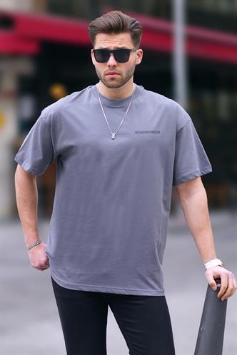 Füme Oversize Baskılı Erkek Tişört 6192