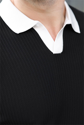 Siyah Polo Yaka Triko Erkek Tişört E7464