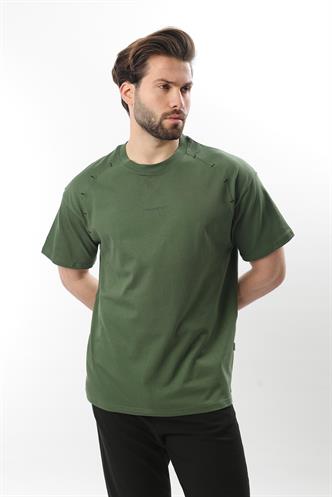 Haki Baskılı Nakış Detaylı Erkek T-shirt E7108