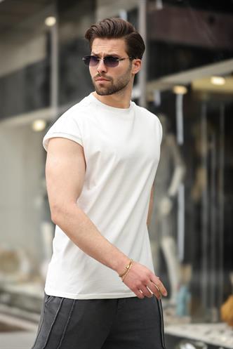 Ekru Yarım Kol Erkek Basic Tişört E7136