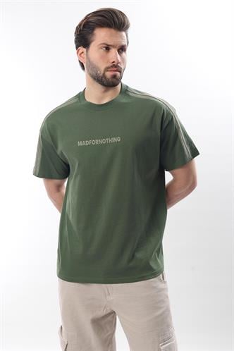 Haki Bisiklet Yaka Baskılı Erkek T-shirt E7110