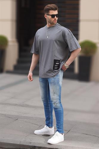 Füme Desenli Oversize Erkek Tişört 7004