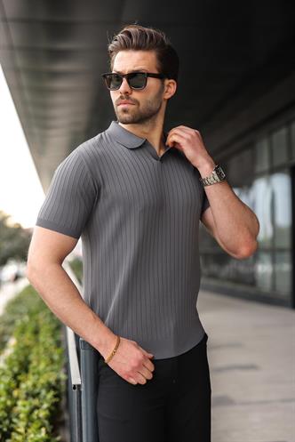 Antrasit Polo Yaka Triko Erkek Tişört E7461