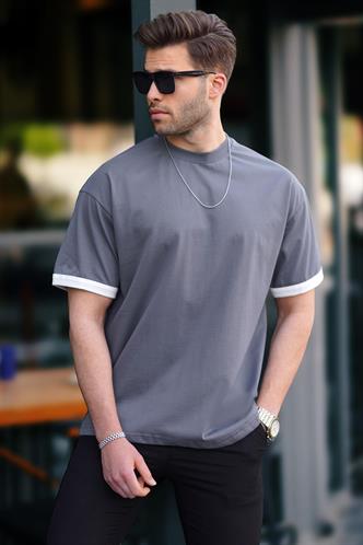 Füme Oversize Bisiklet Yaka Tişört 6184