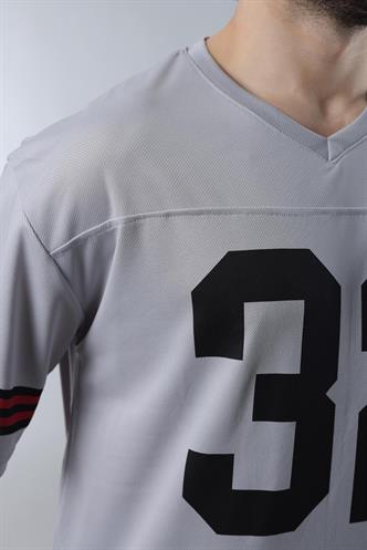 Boyalı Gri Baskılı V Yaka Erkek Tişört E5838