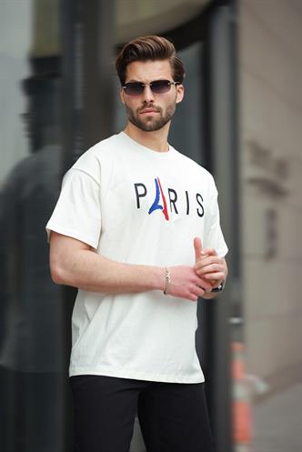 Ekru %100 Pamuklu Baskılı Erkek Tişört E7146