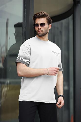 Ekru %100 Pamuklu Baskılı Erkek Tişört E7143
