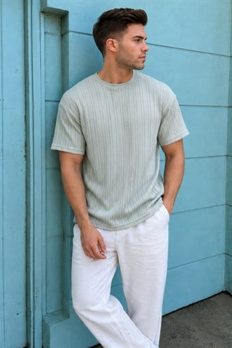 Mint Yeşili  Oversize Bisiklet Yaka Erkek Tişört 6179