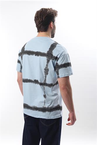 Bebe Mavisi Bisiklet Yaka Baskılı Basic Erkek T-shirt E7109