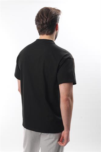 Siyah Bisiklet Yaka Baskılı Erkek T-shirt E7110