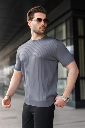 Antrasit Bisiklet Yaka Triko Erkek Tişört E7460