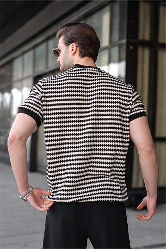 Siyah Jakarlı Bisiklet Yaka Erkek Tişört E7181