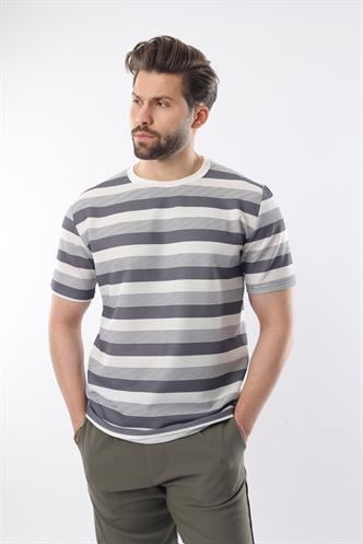 Füme Bisiklet Yaka Çizgili Erkek T-shirt E7118