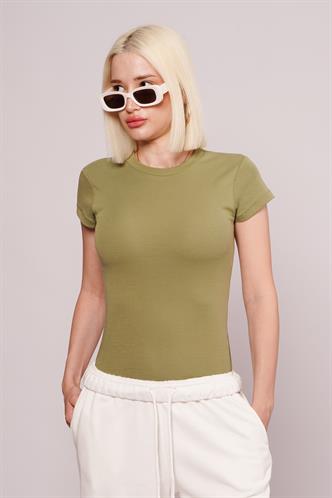 Açık Yeşil Bisiklet Yaka Basic Kadın T-shirt Mg2479