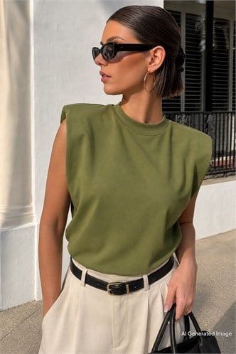 Mad Girls Khaki Sleeveless T-Shirt MG900
