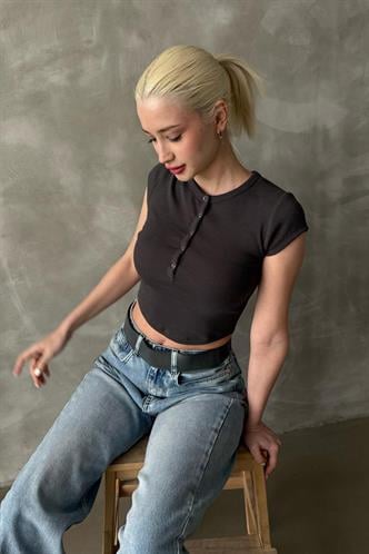 Füme Henley Çıt Kapamalı Kadın Tişört MG2306