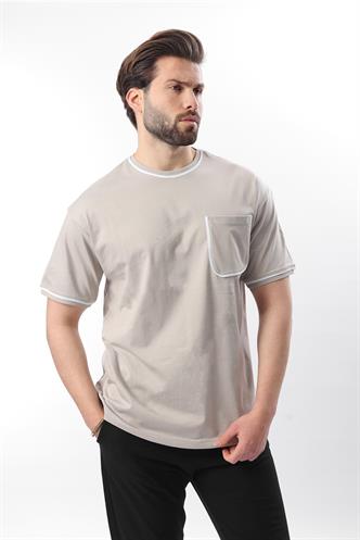Boyalı Gri Cep Detaylı Erkek Tişört 6176