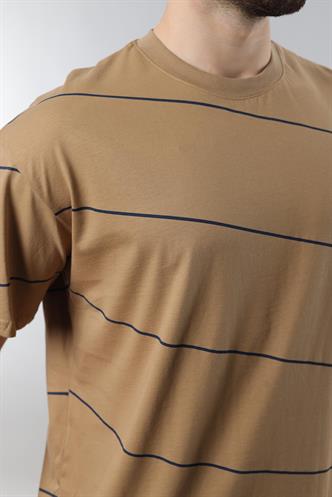 Kapuçino Bisiklet Yaka Basic Çizgili Erkek T-shirt E7102