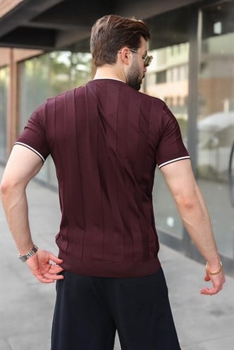 Mürdüm Bisiklet Yaka Regular Fit Triko Erkek Tişört E7487