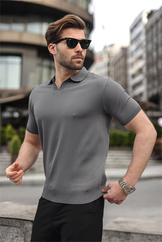 Antrasit Polo Yaka Triko Kısa Kollu Erkek Tişört E7463