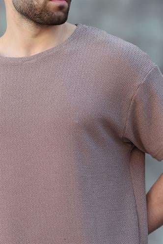 Madmext Kahverengi Bisiklet Yaka Oversize Erkek T-shirt E7134