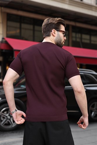 Mürdüm Bisiklet Yaka Fitilli Erkek Tişört E7474