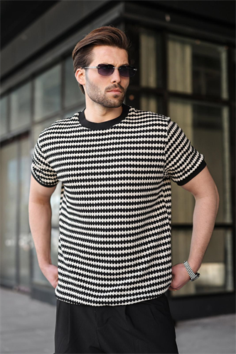 Siyah Jakarlı Bisiklet Yaka Erkek Tişört E7181