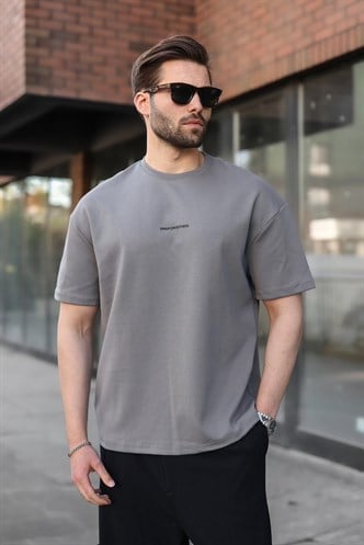 Füme Bisiklet Yaka Oversize Erkek Tişört E7176