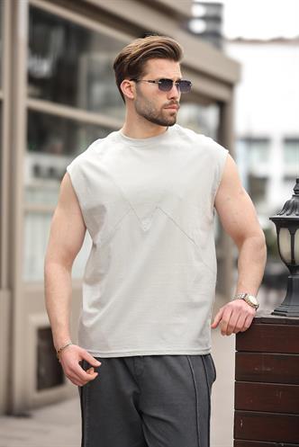 Boyalı Gri Kolsuz %100 Pamuklu Basic Erkek T-shirt E7137