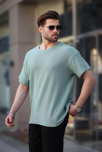 Madmext Mint Yeşili Bisiklet Yaka Oversize Erkek T-shirt E7134