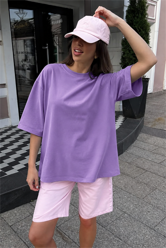 Lila Oversize Basic Kadın Tişört