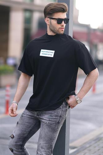 Siyah Yalancı Dik Yaka Oversize Erkek Tişört 7005