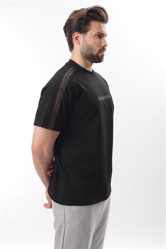 Siyah Bisiklet Yaka Baskılı Erkek T-shirt E7110