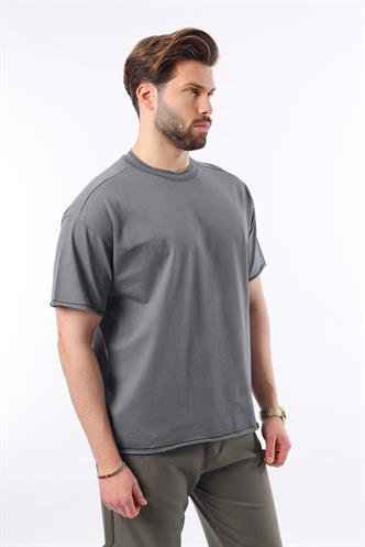  Madmext Füme Bisiklet Yaka Basic Erkek Tişört E7105